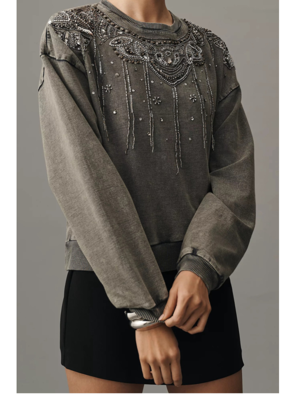 Women's Pilcro Embellished Sweatshirt Grey Size XS